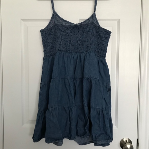 Bluenotes 100% Cotton Chambray Smocked Tiered Mini Dress XL Pockets Denim - Picture 5 of 12
